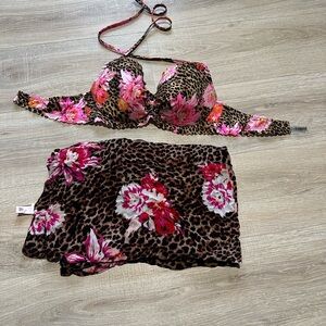 Victoria's Secret Leopard and Floral Bikini top and cover up size 36C